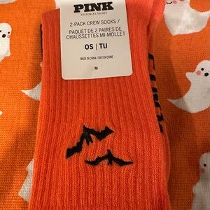 PINK Victoria's Secret Halloween 2-Pack Crew Socks Bats Boo Orange Black